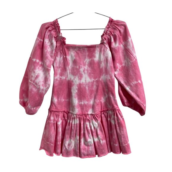 LoveShackFancy Pink Cotton Tie Dye Mini Shift Dress Size 00 - Picture 2 of 5